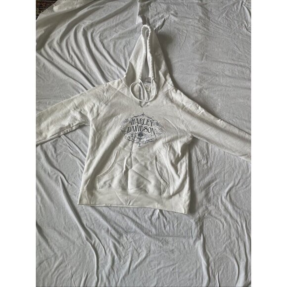 Harley-Davidson White Hoodie Sweatshirt Featuring Kansas City Logo Womens S - Picture 1 of 7